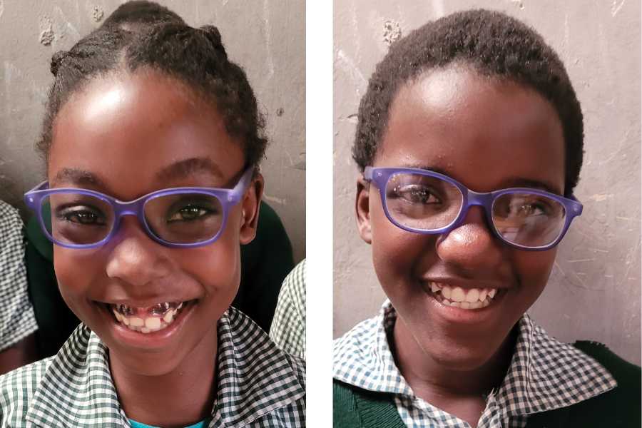 Two students in Zambia receiving spectacles at the chinsali eye hospital