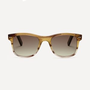 Square wayfarer square sunglasses frame in subtly detailed 'yellow smoke' bio-acetate. A yellow-brown mottled frame.
