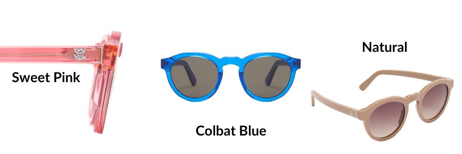 Lucy and Yak x Pala Exclusive Lich Sunglasses in Pink, Blue and Natural bio-acetates.
