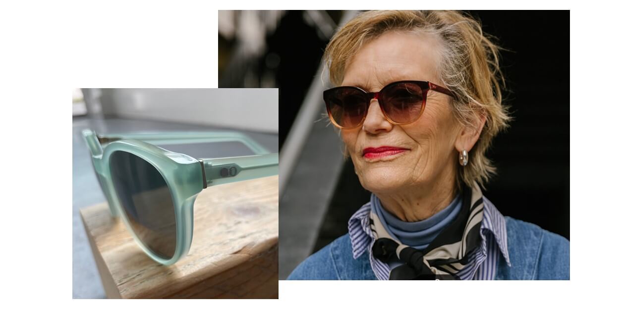 woman wearing Pala oversize round sustainable sunglasses