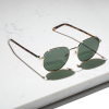 Gold round metal sunglasses with green tinted high quality polarised lenses